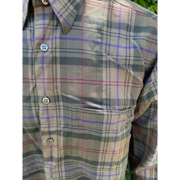 VTG Saks Fifth Avenue Flannel Mens Medium Made In USA Long Sleeve Brown/Green - Picture 2 of 8